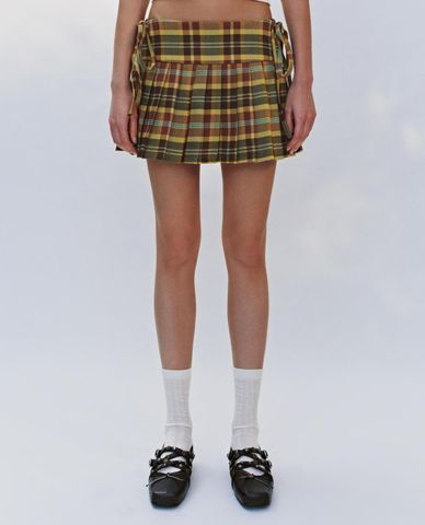  URBAN REVIVO - Chân váy xếp li mini phối sọc 