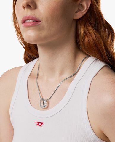  DIESEL - Vòng cổ unisex mắt xích bản nhỏ kèm nhẫn 