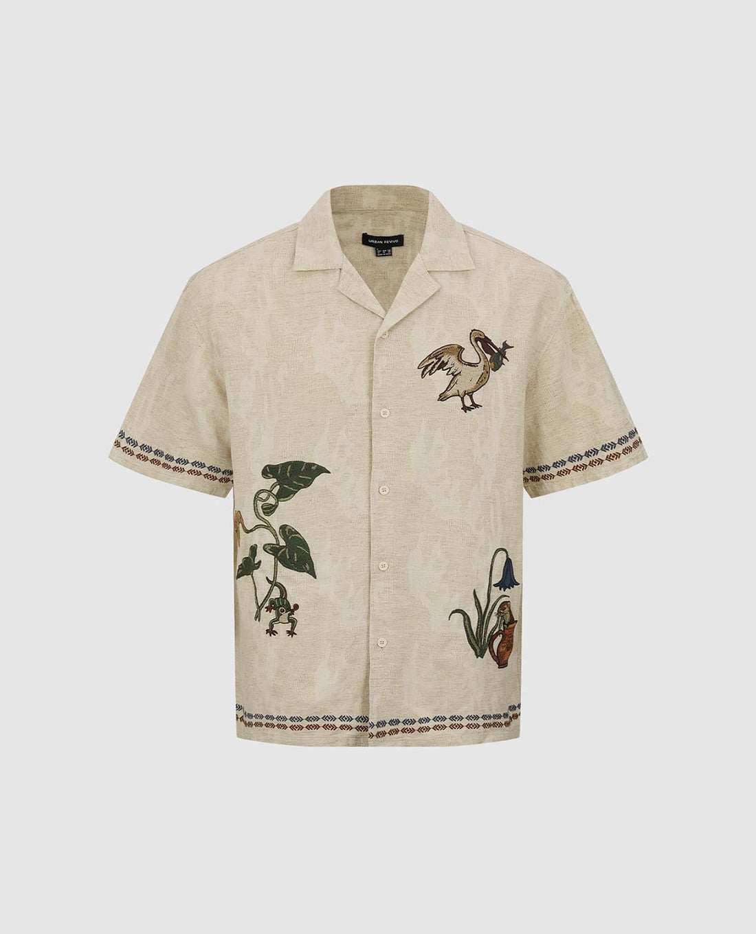 URBAN REVIVO - Áo sơ mi nam tay ngắn họa tiết thiên nhiên