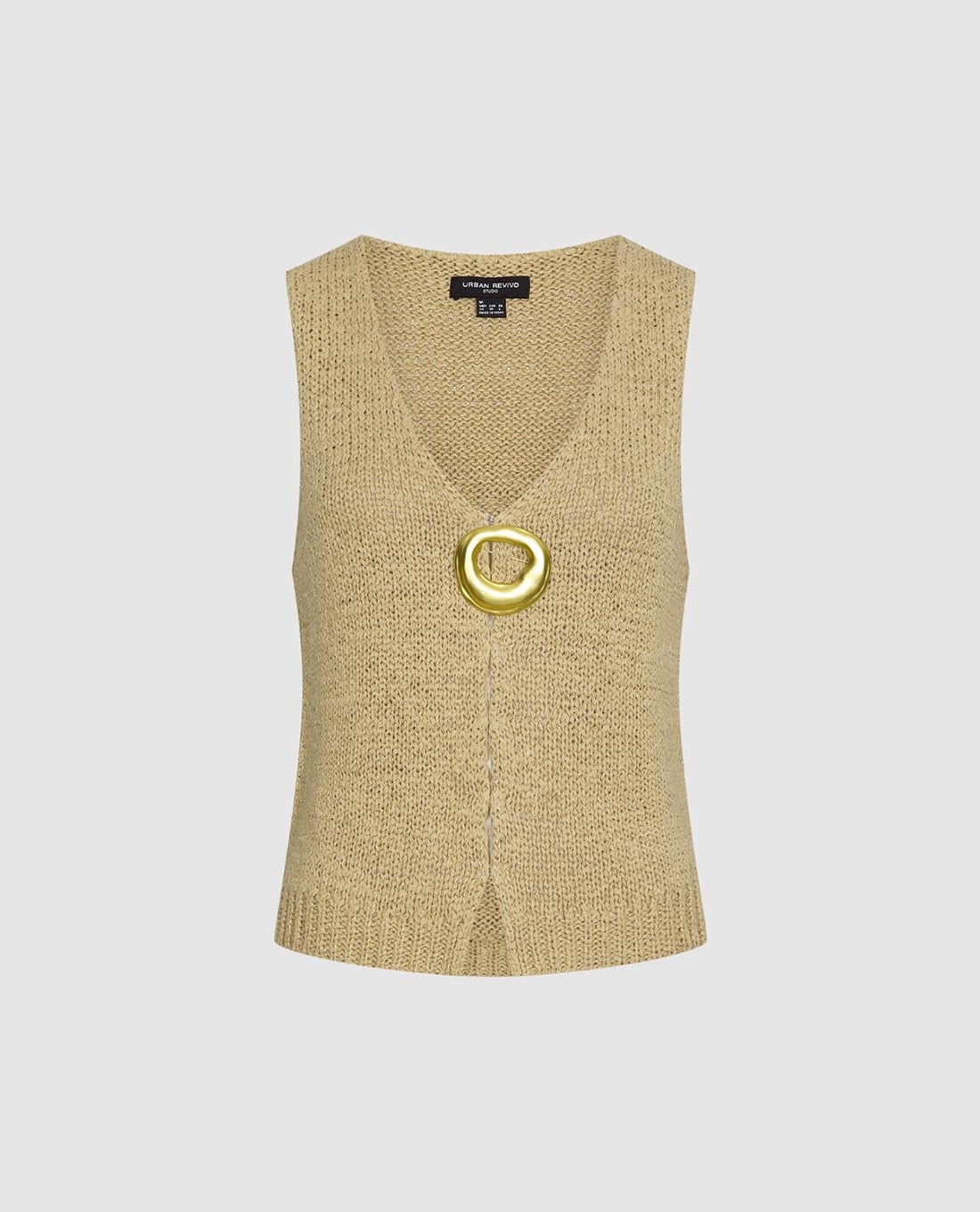 URBAN REVIVO - Áo dệt kim nữ cổ V sát nách khóa kim loại