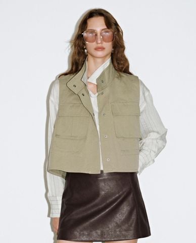  URBAN REVIVO - Áo khoác gilet nữ túi hộp 