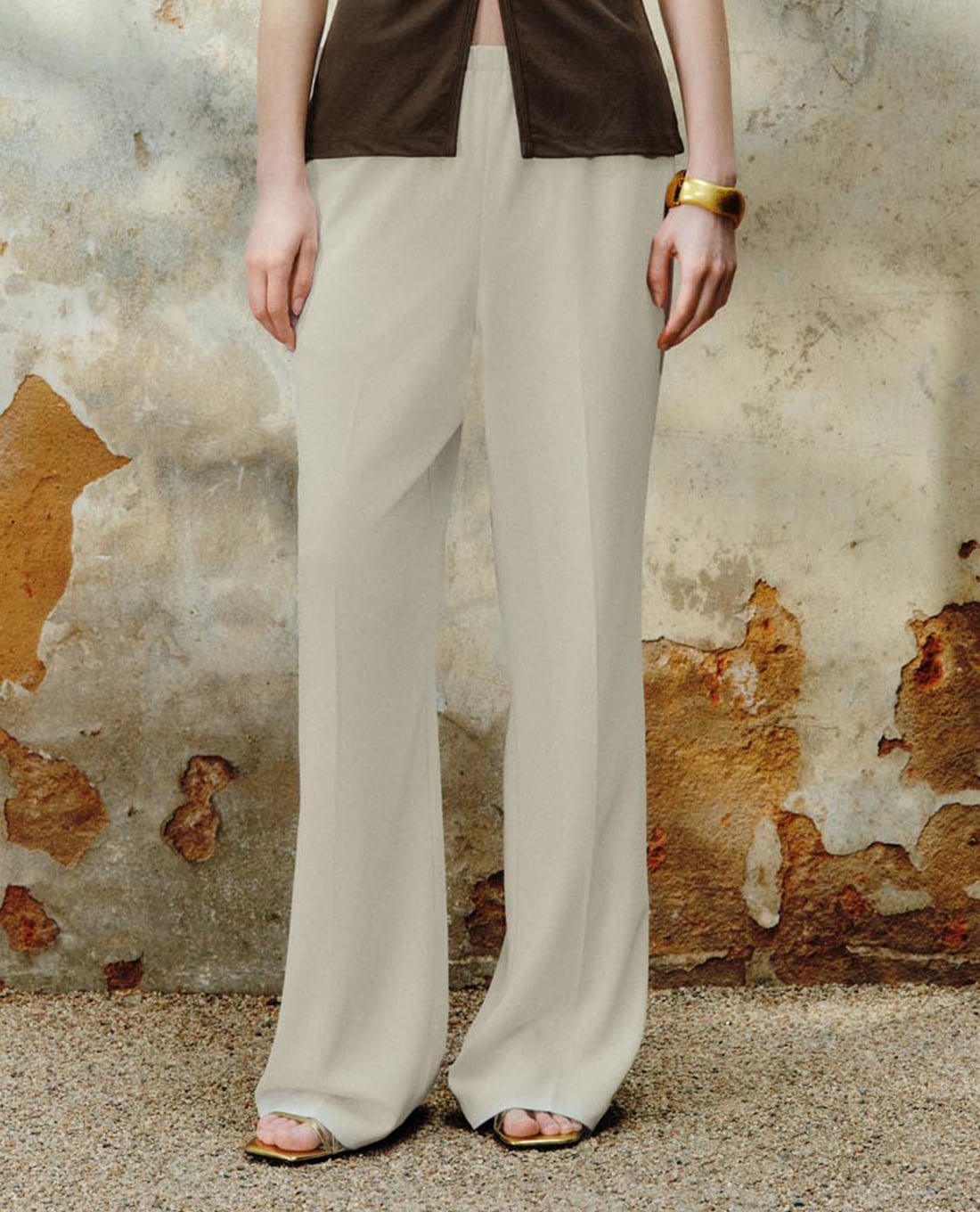 URBAN REVIVO - Quần nữ ống rộng lưng thun