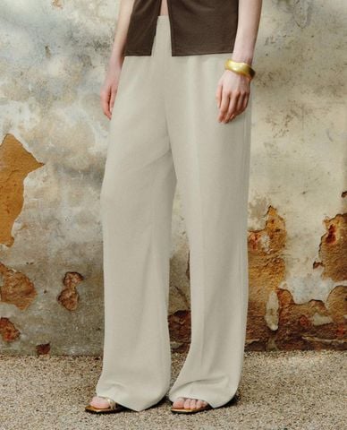  URBAN REVIVO - Quần nữ ống rộng lưng thun 