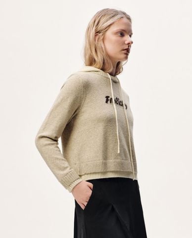  URBAN REVIVO - Áo dệt kim nữ cổ tròn tay dài phối mũ 