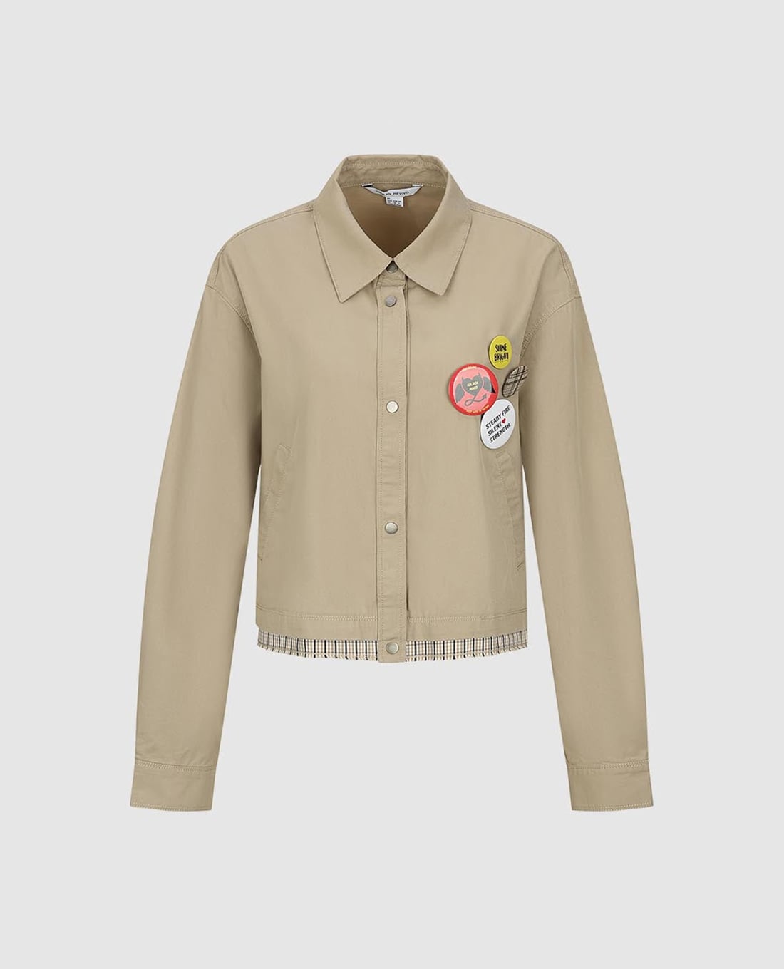 URBAN REVIVO - Áo sơ mi nữ cổ bẻ tay dài viền caro