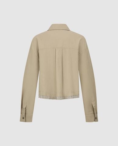  URBAN REVIVO - Áo sơ mi nữ cổ bẻ tay dài viền caro 