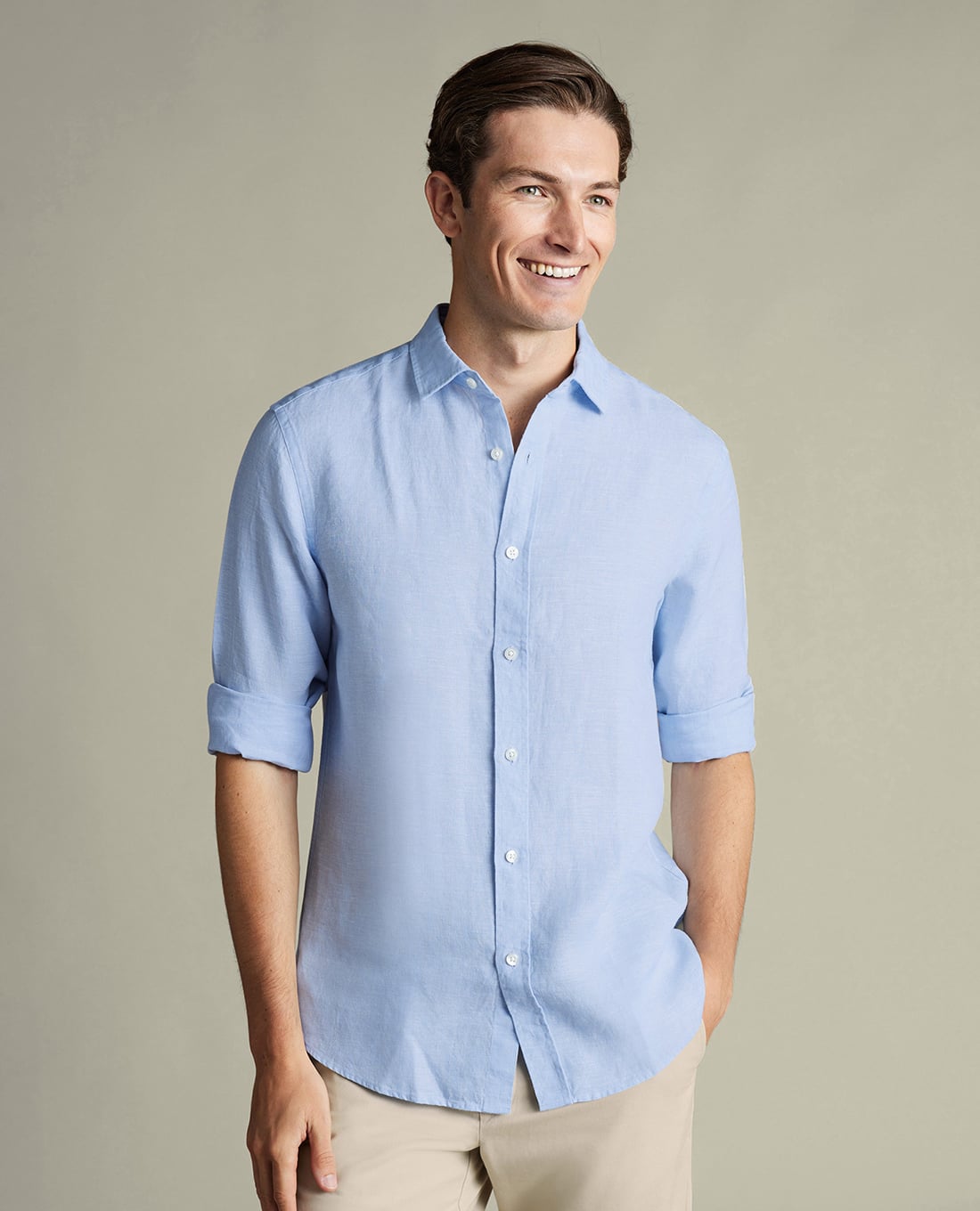 CHARLES TYRWHITT - Áo sơ mi nam cổ bẻ tay dài Pure Linen