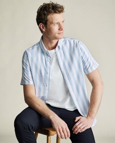  CHARLES TYRWHITT - Áo sơ mi nam cổ bẻ tay ngắn Poplin Slub 