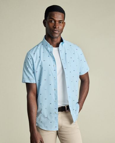  CHARLES TYRWHITT - Áo sơ mi nam cổ bẻ tay ngắn Poplin Fish Print 