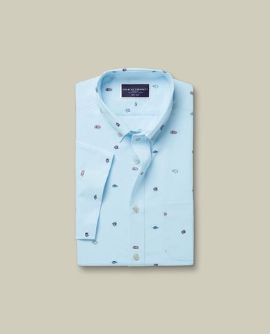  CHARLES TYRWHITT - Áo sơ mi nam cổ bẻ tay ngắn Poplin Fish Print 