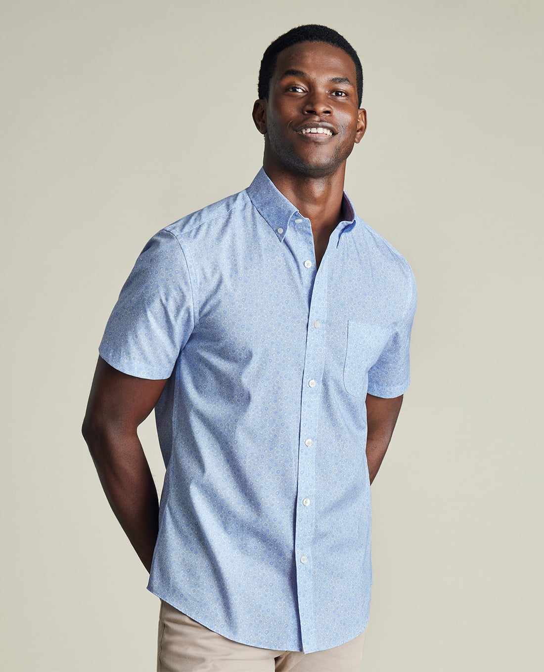 CHARLES TYRWHITT - Áo sơ mi nam cổ bẻ tay ngắn Poplin Floral Print