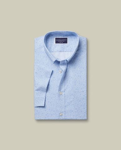  CHARLES TYRWHITT - Áo sơ mi nam cổ bẻ tay ngắn Poplin Floral Print 