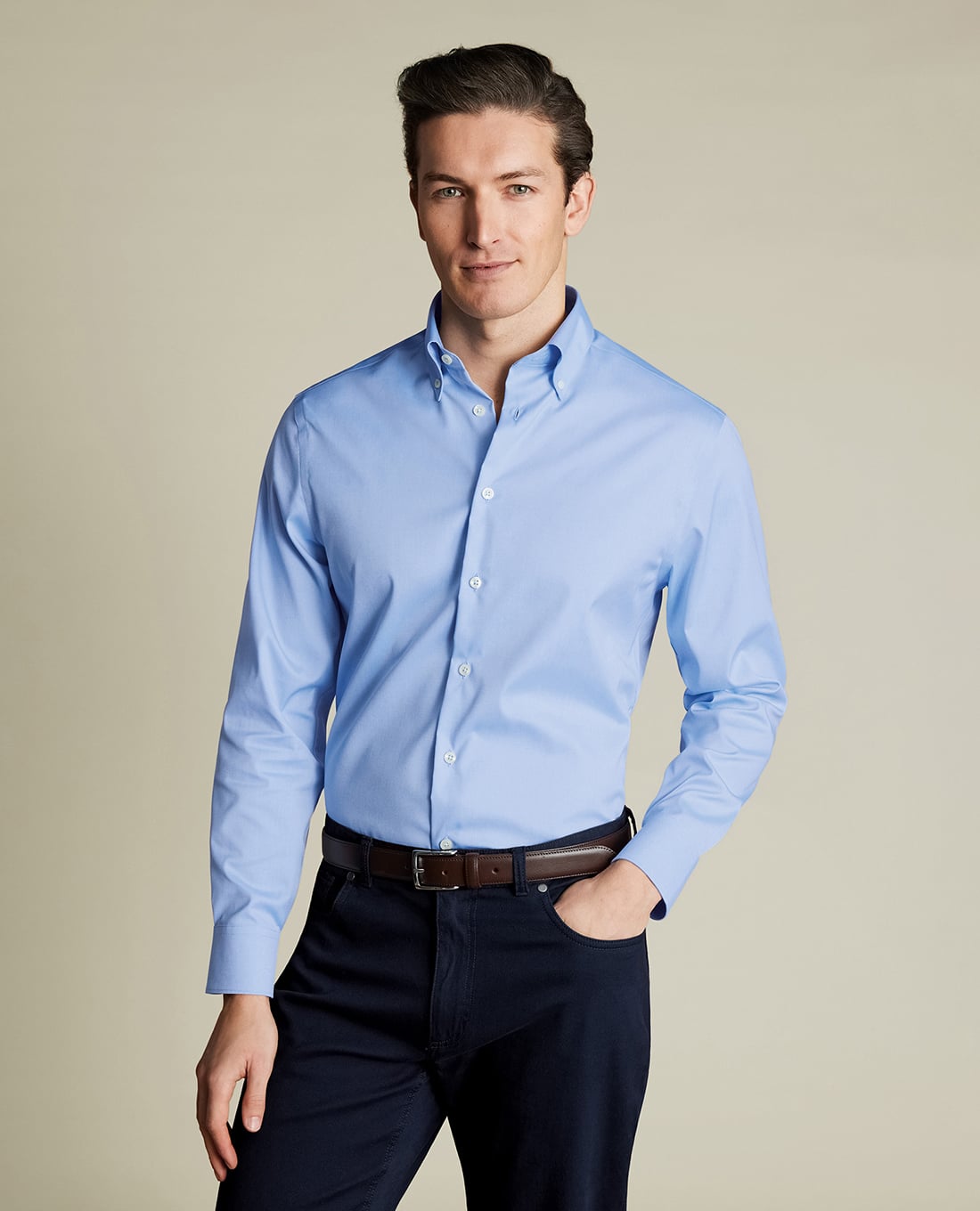 CHARLES TYRWHITT - Áo sơ mi nam cổ bẻ tay dài Button Down Collar Non Iron