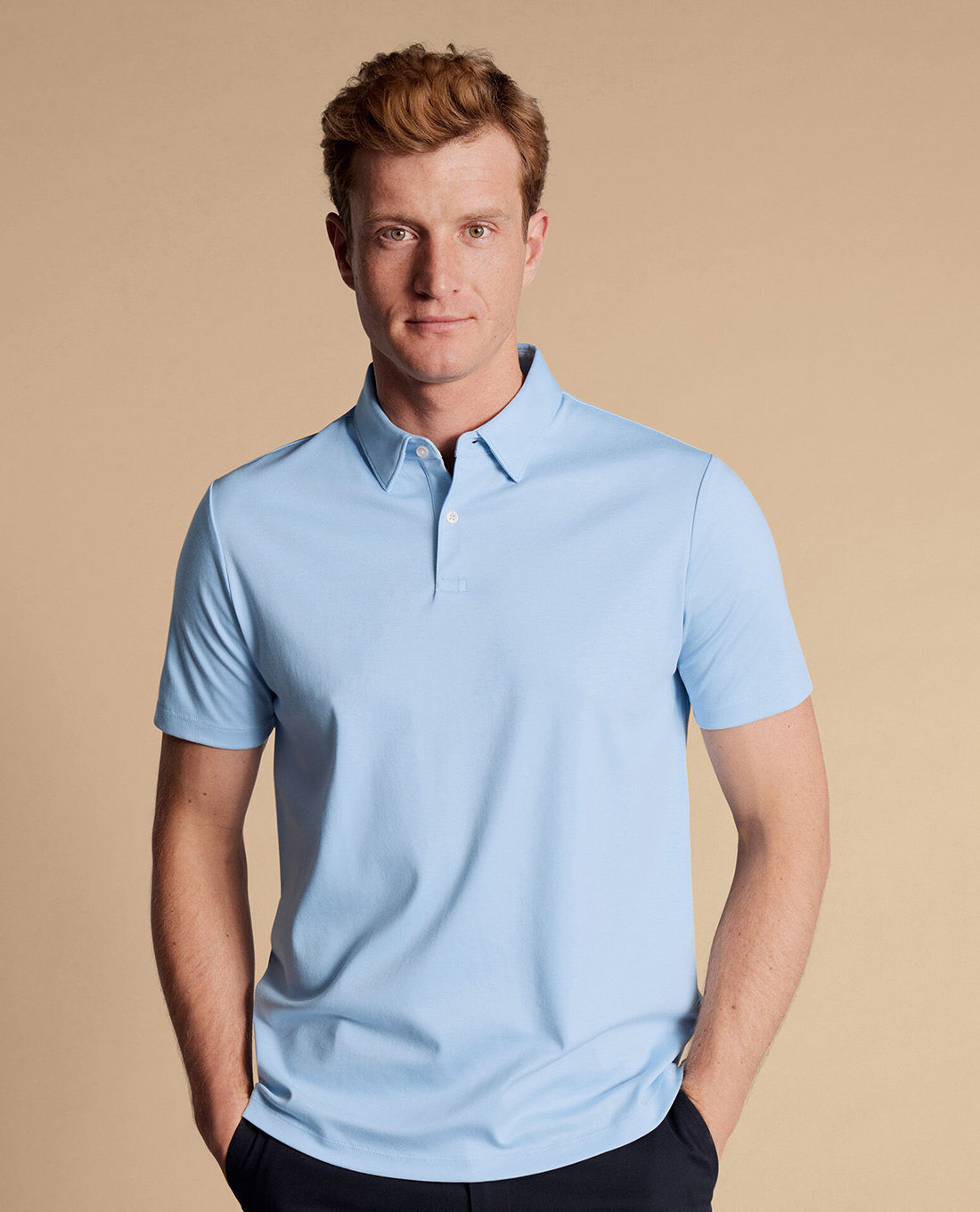 CHARLES TYRWHITT - Áo polo nam cổ bẻ tay ngắn Smart Jersey