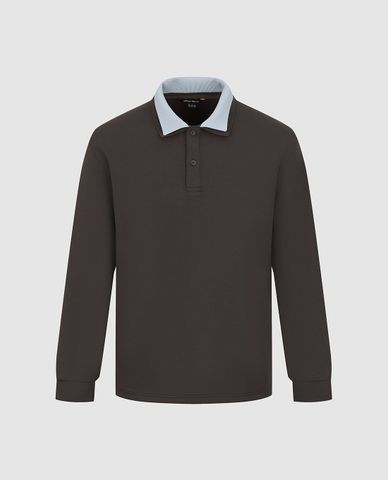  URBAN REVIVO - Áo polo nam cổ bẻ tay dài cổ điển 
