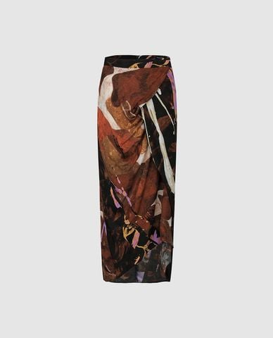  URBAN REVIVO - Chân váy midi phom ôm họa tiết trừu tượng 