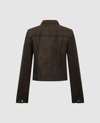  URBAN REVIVO - Áo khoác da nữ cổ trụ khóa kéo 
