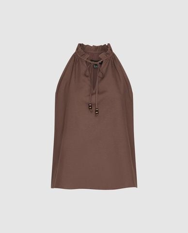  URBAN REVIVO - Áo sát nách nữ cổ bèo phối thắt nơ 