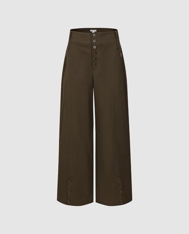  URBAN REVIVO - Quần nữ ống rộng lưng cao phối nút 