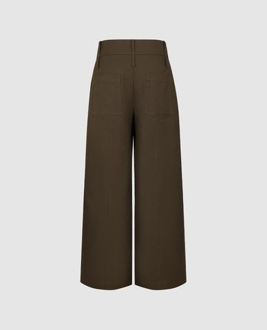  URBAN REVIVO - Quần nữ ống rộng lưng cao phối nút 