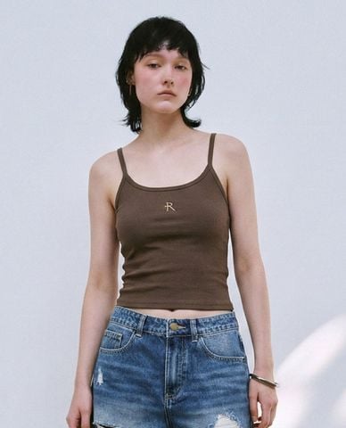  URBAN REVIVO - Áo hai dây nữ thêu chữ phom ôm 