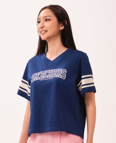  SKECHERS - Áo thun nữ cổ V tay ngắn Iconic 