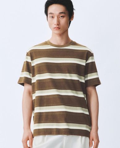  URBAN REVIVO - Áo thun nam cổ tròn tay ngắn kẻ sọc 