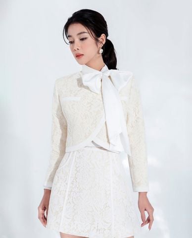 LARMES - Áo khoác croptop nữ tay dài phối nơ Jeremy 