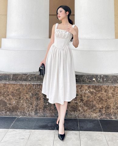  LARMES - Đầm hai dây midi cổ vuông dáng xòe Jasmine 
