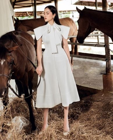  LARMES - Đầm midi tay cánh tiên phối nơ Rosette 