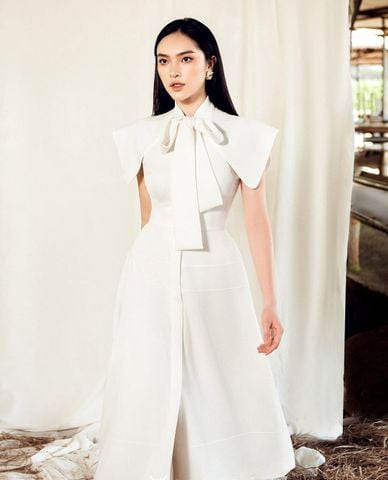  LARMES - Đầm midi tay cánh tiên phối nơ Rosette 