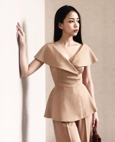  LARMES - Áo kiểu nữ cổ chữ V chiết eo Selena 