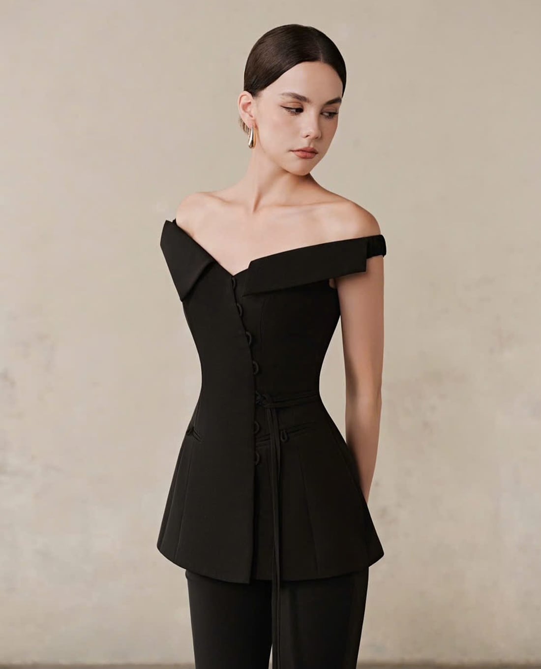 LARMES - Áo trễ vai nữ chiết eo dáng xòe Saira