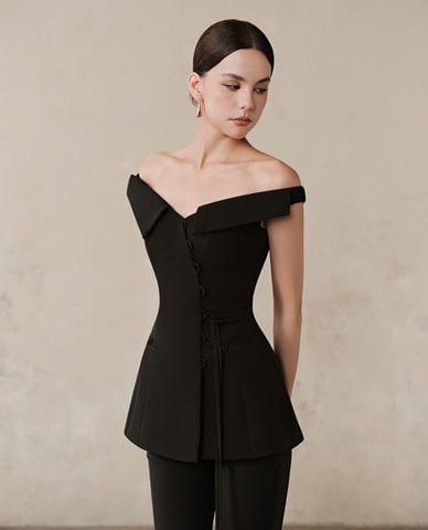  LARMES - Áo trễ vai nữ chiết eo dáng xòe Saira 