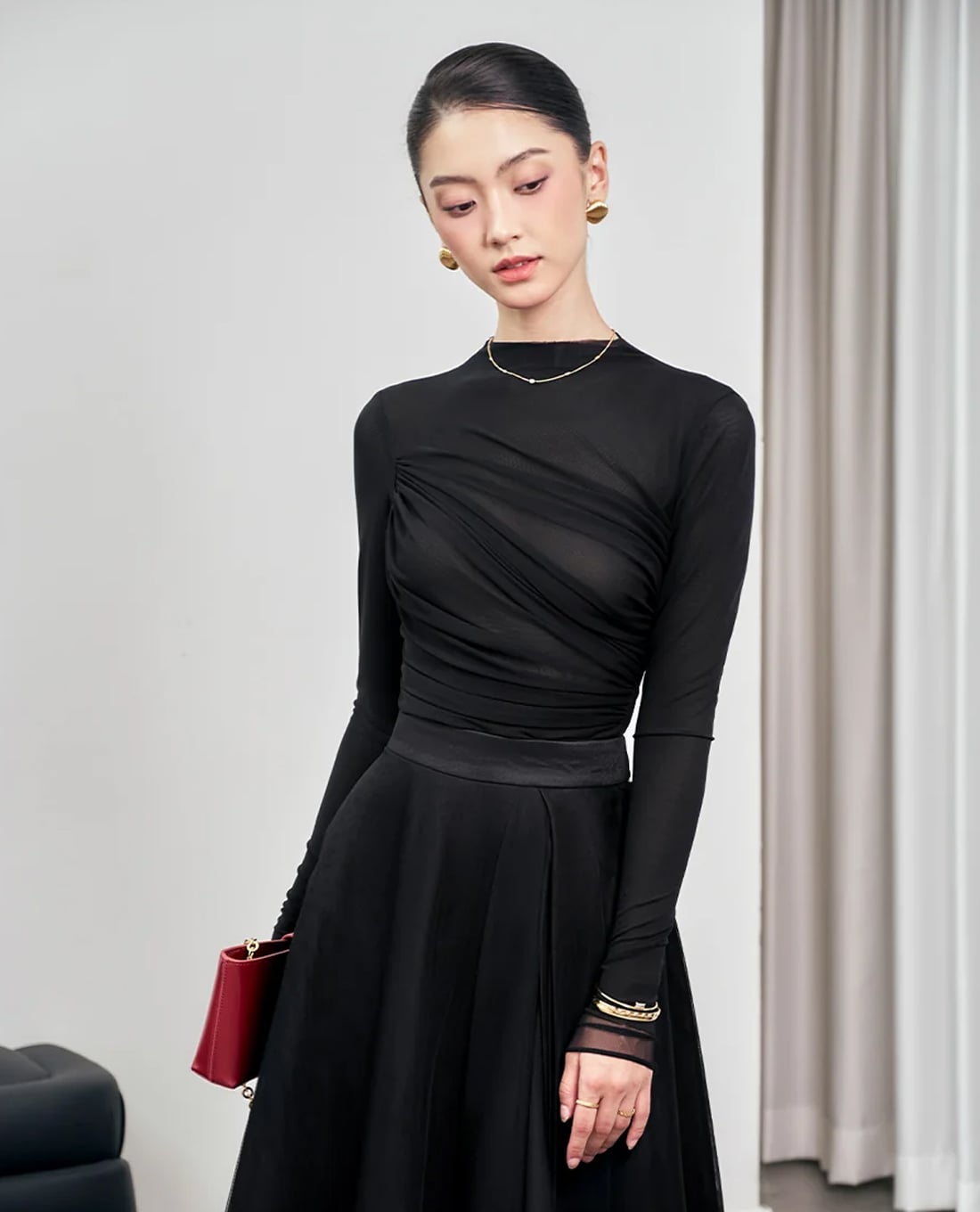 LARMES - Áo kiểu nữ tay dài xuyên thấu Margot