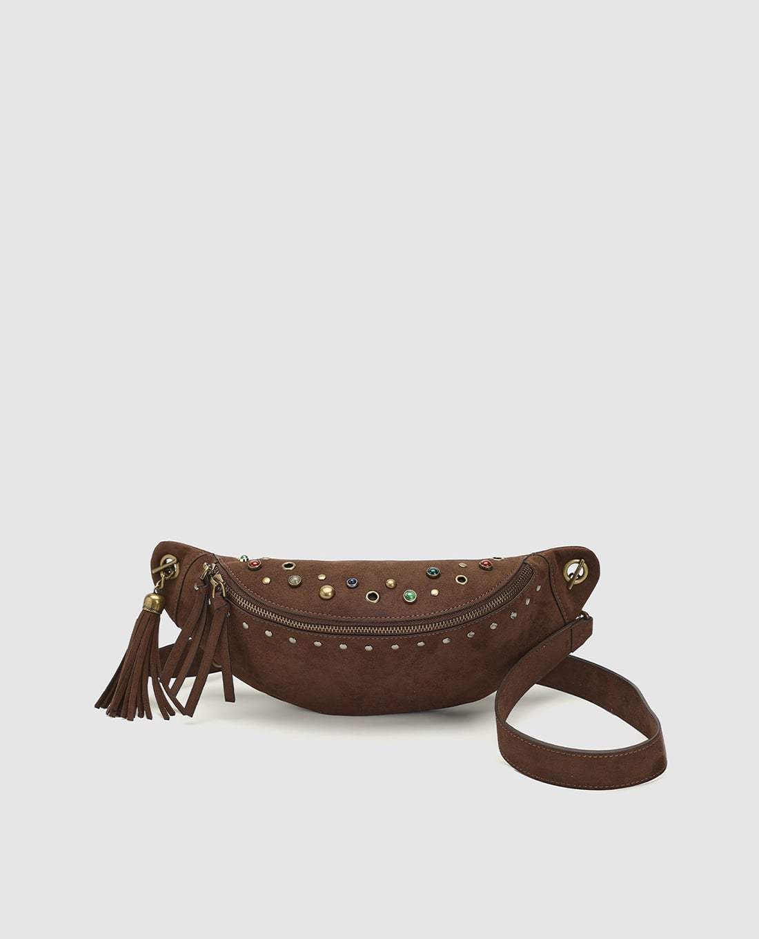 URBAN REVIVO - Túi đeo vai nữ hình bán nguyệt phối charm