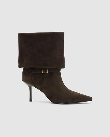  URBAN REVIVO - Giày boots cao gót nữ mũi nhọn phối khóa 