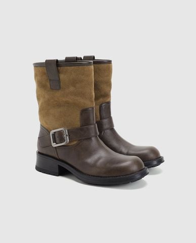  URBAN REVIVO - Boots nữ đế vừa cổ lửng phối khóa 