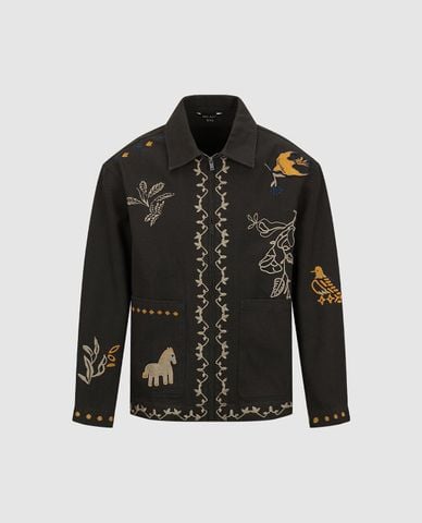  URBAN REVIVO - Áo khoác sơ mi nam cổ bẻ tay dài thêu họa tiết 