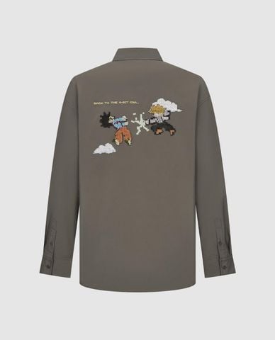  URBAN REVIVO - Áo sơ mi nam cổ bẻ tay dài thêu họa tiết 