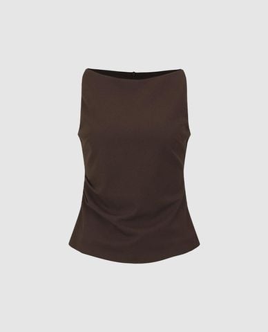  URBAN REVIVO - Áo sát nách nữ cổ thuyền xếp nếp 