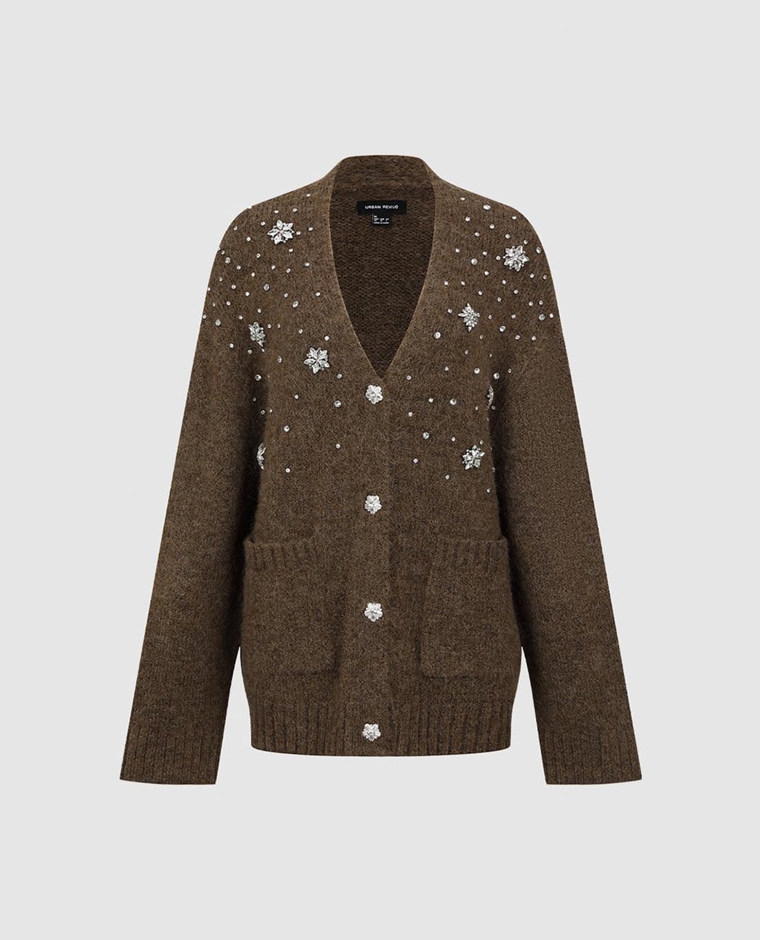 URBAN REVIVO - Áo khoác cardigan nữ cổ V tay dài đính đá