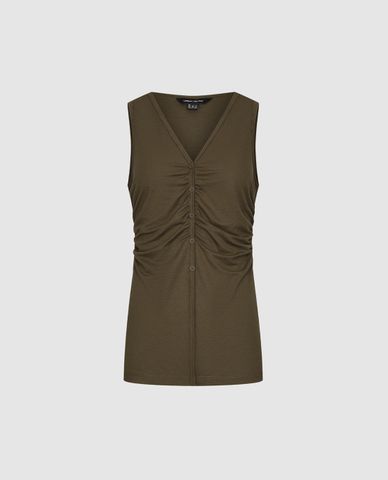  URBAN REVIVO - Áo sát nách nữ cổ V xếp nếp phối nút 