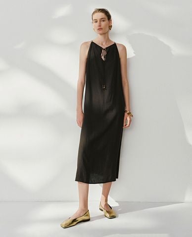  URBAN REVIVO - Đầm sát nách midi phom suông 