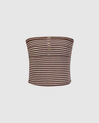  URBAN REVIVO - Áo kiểu nữ cúp ngực phối sọc 