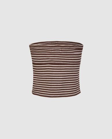  URBAN REVIVO - Áo kiểu nữ cúp ngực phối sọc 