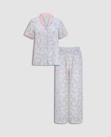 VERA - Bộ pijama dài nữ tay ngắn rayon in hoa 