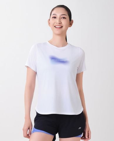  SKECHERS - Áo thun thể thao nữ tay ngắn in logo 