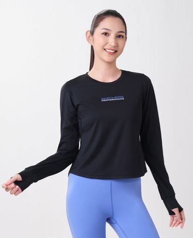  SKECHERS - Áo thun thể thao nữ cổ tròn tay dài in logo 