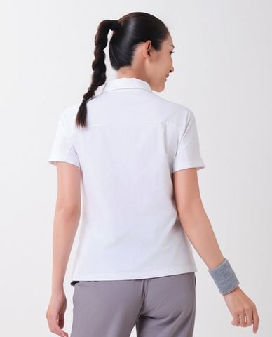  SKECHERS - Áo polo nữ cổ bẻ tay ngắn in logo 